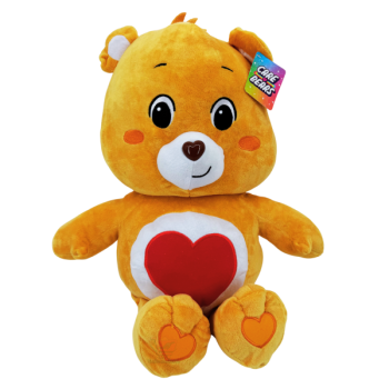 Orangefarbenes Glücksbärchen-Plüschtier mit großem rotem Herz auf dem Bauch, sitzend ca. 44 cm